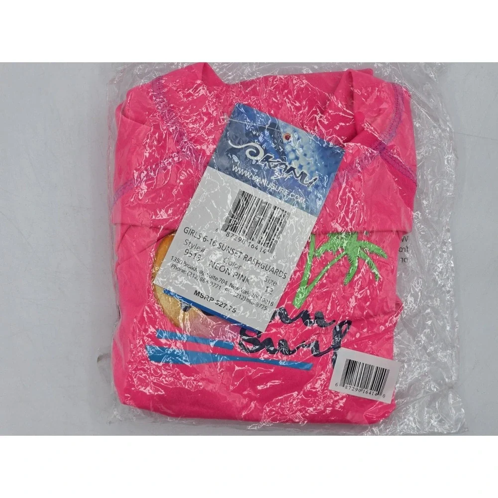 Kanu Surf Girls' Jade Rash Guard‎ UPF 50+ Sun Protection Swim Shirt Pink Sz 12